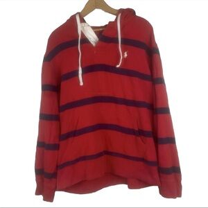 Polo Ralph Lauren Hoodie Red Striped Waffle Knit XL Rugby Preppy Classic Pony